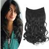 Gairyan Extension Capelli Filo Invisibile Secret Hair Extension Clip Capelli Finti Fascia Unica Hair Extensions Wire Trasparente Capelli Sintetici Naturali Lunghi Ondulati Ricci Mossi 45cm - Jet Nero