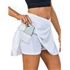 Kefiyis Gonna da tennis con pantaloncini a pieghe da donna a vita alta da golf gonna atletica con tasche, bianco, L