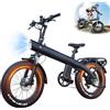 HX Bici Elettrica Pieghevole da 48V 20Ah Batteria Rimovibile,20×4.0 Fat Tire 7 Velocità Bicicletta Elettrica＆Telaio posteriore,Autonomia di 60-120 km E-bike da per Ogni Terreno,MTB,Spiaggia