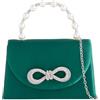 UShopUK Borsa a mano in raso con fiocco e strass, con manico superiore, perla, da sposa, per ballo di fine anno, matrimonio, sera, pochette, borsa a mano (verde scuro)