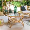 DEGHI Tavolino rotondo 91 cm in legno rattan e piano in vetro temperato - Zena
