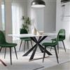 DEGHI Tavolo da pranzo 180x90 cm top in ceramica bianco effetto snow e gambe in acciaio nero - Flabi
