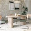 DEGHI Tavolo da pranzo 180x90 cm beige con top effetto travertino e base cannettata - Gwin