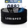 LOBISPEQ Cintura da corsa da uomo compressa + porta dorsale + porta bastoncini + tasca singola a 360° | Marsupio da corsa uomo | Trail Running Trekking Allenamenti e corse di grande capacità, Nero , L