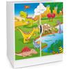 leomark Mobiletto moderno bianco - motivo DINOSAURI - mobili per la cameretta dei bambini, armadio, cassettiera, ripiani regolabili in altezza, dimensioni: 60 x 42 x 78 cm.