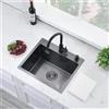 Bokaiya Lavandino Cucina Nero, 55 x 45 cm, Lavello Cucina 1 Vasca in Acciaio Inox, Lavello da Esterno per Camper con Set di Drenaggio e 2 Fori di Preforato, Installazione a Sopratop o Filotop