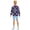Barbie - Ken Fashionistas N 191 Bambola Capelli Biondi Corti, Maglione a Quadri, Pantaloncini di Jeans, Sneaker Bianche, Giocattolo per Bambini 3+ Anni, HBV25