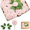 yayafunfun 25 rose artificiali in polvere di champagne, rose in schiuma realistiche al tatto con steli, 4 foglie, fiori artificiali per matrimoni, bouquet da sposa, torte, pietre tombali, centrotavola, baby