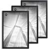 lincoolart Cornice 30 x 40 cm Legno Nero con Vetro Acrilico - Cornici 30x40 cm Portafoto per Poster, Foto, Puzzle - Set da 3 Pezzi MDF Moderna