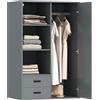 HOMCOM Armadio Moderno con 2 Cassetti, Ripiani Aperti e Vano Appendiabiti, 80x50x124 cm, Grigio Scuro | Aosom Italy