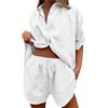Generic Set corto da donna in cotone e lino, set da 2 pezzi, pantaloncini top lounge da spiaggia, vacanze, due pezzi, tuta da allenamento in mussola camicetta da donna, Bianco #2., XL