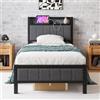 BORPHOM Struttura Letto Singolo 90x200 cm con in Spazio di Stoccaggio Nascosto,Letto Singolo con Stazione di Ricarica (1 Prese CA 2 Porte USB),Letti Singoli,Testiera in Grigio