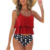AI'MAGE Tankini a Vita Alta da Donna Due Pezzi Bikini Costume da Bagno con Volant Costume da Bagno Stampato con Slip a Vita Alta Tankini Top da Spiaggia Rosso S