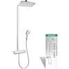 hansgrohe Raindance E - Colonna doccia con miscelatore termostatico, Sistema doccia (360 x 190 mm) con rubinetto, doccetta (3 getti), tubo, asta e soffione doccia quadrato, cromo, 27112000