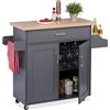 Relaxdays Carrello da Cucina con Ruote, HLP: 90 x 114,5 x 39,5 cm, con 2 Scomparti, Porta Spezie e Canovacci, Grigio, Fibra di Legno