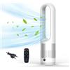 EagerMinds Ventilatore senza rotore con purificatore d'aria, ventilatore a torre silenzioso da 18 pollici con telecomando, 8 velocità, oscillazione a 80°, timer 8H, indicatore LED, ventilatore senza lama, per