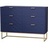 UEV Cassettiera Camera da Letto, Settimino con 6 Cassetti e Motivo di Linea, Mobiletto Moderno e Pratico, Sicuro Design Antiribaltamento, 100 x 34 x 73.5 cm, Blu Scuro