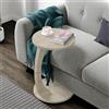 [en.casa] Tavolino da Divano (AxØ) 56 x 38 cm Tavolino Basso a Forma di C - Consolle con 4 Rotelle e Piano Rotondo - Colore Travertino