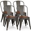 DREAMADE Set di 4 Sedie in Metallo e Legno di Olmo, Sedie Compatte, Antiruggine e Impilabili, Sedie in Stile Industriale, Ideali per Cucina, Soggiorno e Giardino, 52x45x 84 cm, Carico 120 kg (Oliva)