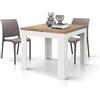 PAZZO DESIGN Tavolo Allungabile Marta, Piano Rovere Rustica, Gambe Bianche, Tavolo Cucina, Tavolo Soggiorno, Made in Italy, 90 x 90 x H79 cm - id_1992