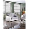 Dmora - Divano letto con penisola Pablito, Divano contenitore reversibile in ecopelle e tessuto, Sofà apertura click-clack, 163x84h91 cm, Bianco e Grigio