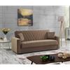 Talamo Italia Dmora - Divano Letto 3 posti Jorge, Divano Contenitore lineare con 2 Cuscini, Sofà da Soggiorno in Tessuto con Apertura Click-clack, 214x81xh89 cm, Beige
