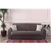DMORA - Divano letto 3 posti Alejandro, Divano contenitore con 2 cuscini, Sofà in tessuto imbottito con apertura click-clack, 224x85h87 cm, Grigio Chiaro