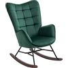 MEUBLE COSY Sedia a Dondolo Poltrona Imbottita Relax con Braccioli Schienale Alto per Soggiorno Cameretta in Velluto con Gambe in Legno, Verde, 66x84x97cm