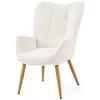 MEUBLE COSY Poltrona Imbottita Sedia da Salotto con Braccioli Poltroncina Relax con Schienale Alto e Cuscino Spesso Gambe in Legno per Camera da Letto Soggiorno in Tessuto Bouclé Beige