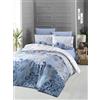 Nuit Des Rêves Set copripiumino lussuoso in raso (135 x 200 cm), 100% cotone, 210 fili, blu/bianco/marrone, lavabile in lavatrice, chiusura con busta e bottoni, elegante biancheria da letto per una