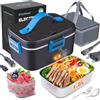 Kimfead Scaldavivande Elettrico Portatile 80W Lunch box elettrico 1,8L PortaPranzo Elettrico 12V/24V/230V Acciaio Inox Rimovibile Auto/Camion/Ufficio, Borse(1.8L-Blu)