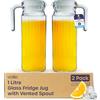 volila Brocche Acqua Vetro 1L (Set da 2) - Caraffa Trasparente con Design a Righe in Vetro e Manico, Perfetta per il Ripiano del Frigorifero e l'Uso Quotidiano, con Beccuccio con Sfiato