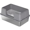 Crevyteg Lettiera per gatti in acciaio inossidabile, con lati alti in acciaio inox, vassoio in metallo, facile da pulire, anti-spruzzi, profonda, semi-chiusa, grigio, 50 x 35 x 23 cm