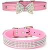 MiaLover Collare per cani con strass, in pelle, rosa, 2 pezzi, piccolo (25,4-33 cm), collare per animali, regolabile, leggero, flessibile, con strass, fiocco