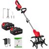 WIWOLER Motozappa a Batteria 21V, Motozappa Elettrica con 2 x 4.0Ah Batteria, Doppio Rullo 4 Lame, Display LED, Velocità 300 RPM, Larghezza 30 cm Profondità 22 cm, Maniglia Ergonomica, Motozappa per Orto