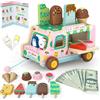 XIAPIA Carrello dei gelati giocattoli montessoriani in legno per bambini di 3 4 5 anni, gioco di ruolo per bambini, accessori da cucina per gelateria