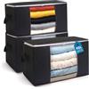 AIOR 3pcs Scatole per Armadio Salvaspazio, 90L Grande Capacità Borsa Porta Abiti con Finestra Trasparente, Pieghevole Organizzatore Borsa per Trapunte, Coperte, Biancheria da Letto (Nero)