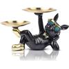 suruim Statua Del Vassoio Del Bulldog Francese - Con Vassoio in Acciaio Inossidabile, Vassoio Portaoggetti Salvadanaio Con Chiave Di Caramella (nero -2)