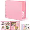 DazSpirit Album Fotografico Personalizzabile, 6-inch Album Foto, Scrapbook Quadrato con Copertina Rigida con 5 adesivi, Album Fai Da Te per Matrimoni, Neonati e Anniversari, 40 Pagine, Rosa