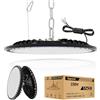 ICEKO KN Lampadario LED Soffitto a Sospensione 150w,Plafoniere LED a Soffitto Garage,21000LM 6000K Luce Bianco Freddo,Faretto interno per Fabbrica,Magazzino,Officina(Nero,Rotondo)