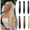 Benehair Coda di Cavallo Extension 53 cm Coda Capelli Extension con Pinza Sintetici Coda Finta Capelli Ponytail Extensions per Donna(Biondo Cenere Mescolato con Biondo Platino, 140g)