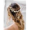 IYOU Sposa Matrimonio Vite per Capelli Oro Fiore Fascia Foglia Perla Copricapo Damigella D'onore Sposa Accessori per Capelli per Donne