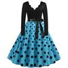 Generisch 2025 - Abito casual da donna con scollo a V floreale a pois a maniche lunghe stampato abito casual formale gonna abito da donna festivo vintage, Celeste., S