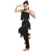 YXYjLb Set da Ballo Latino for Ragazze Sala da Ballo Pantaloni con Nappe con Frange Taglie Forti E Top con Frange Solide Salsa Samba Costume da Competizione Costumi di Pratica di Danza(Black,130)