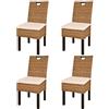 Generico Sedie Sala da Pranzo 4 pz in Rattan Kubu e Legno di Mango (36,4 KG)-Mobili