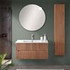 Inbagno Mobile Bagno sospeso cannettato 90 cm Noce Canaletto con 2 cassetti Soft-Close, lavabo in Ceramica e Specchio Tondo a Filo 80 cm, Bali