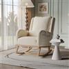 LKPOMI Sedia a Dondolo, Poltrona a Dondolo con Cuscino, Braccioli e Tasca Laterale, Poltrona Allattamento con Gambe in Legno Massello, 68 x 93 x 96 cm (Beige Lino)