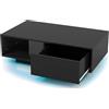 GIANTEX Tavolino da caffè rettangolare moderno con luce colorata e telecomando, tavolino da caffè con cassetto e ripiano aperto per soggiorno (nero)