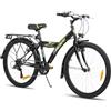 HILAND Mountain bike da 24 per bambini e bambine dai 7, 8, 9, 10+ anni, con cambio a 6 velocità, bici da città per bambini, portapacchi e portapacchi, nera