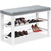 Relaxdays Panca Scarpiera da Ingresso, 2 Ripiani Portascarpe, Panchina Cuscino Imbottito, 50,5x82x33 cm, Bianco Grigio, Fibra di Legno